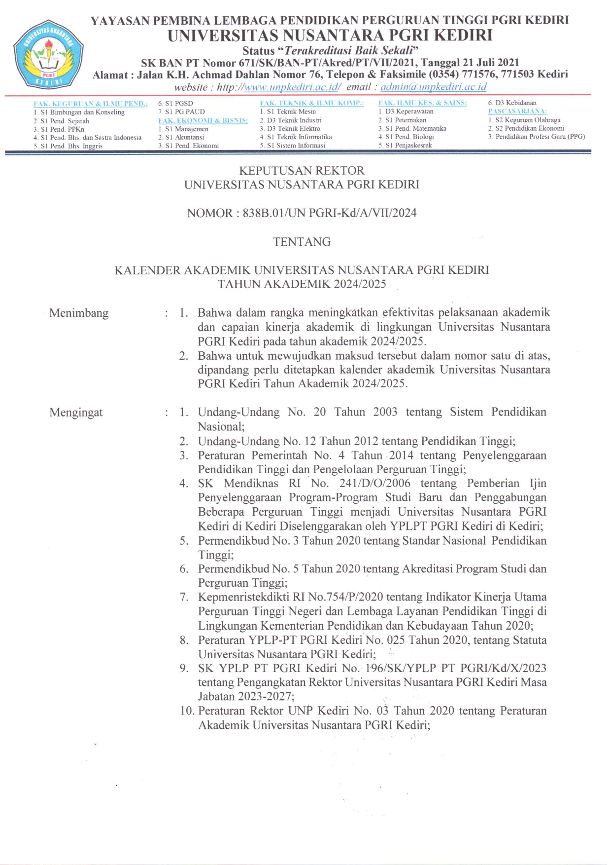 KALENDER AKADEMIK TAHUN AKADEMIK 2024-2025 โ Prodi Sistem Informasi